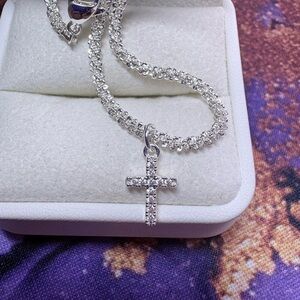 Dainty Silver Crystal Cross Necklace - Sparkling Silver Pendant
